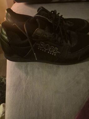 Hugo Boss Black Lace-Up Leather Trainer Sneakers 44 Eu